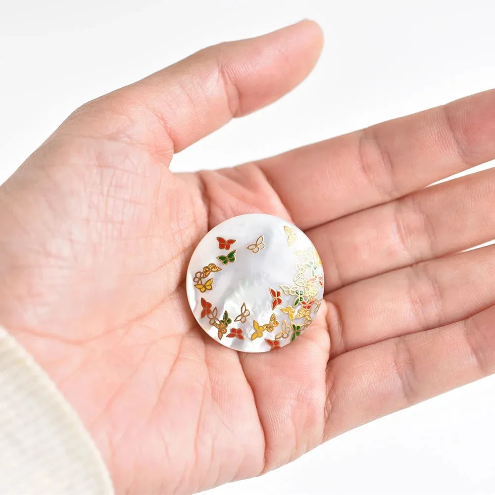 Maki-e Urushi Lacquer Brooch - White South Sea Pearl Shell / Butterfly -, Traditional Japanese Urushi Lacquer Jewelry