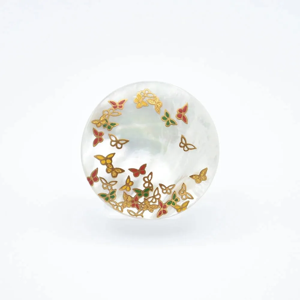 Maki-e Urushi Lacquer Brooch - White South Sea Pearl Shell / Butterfly -, Traditional Japanese Urushi Lacquer Jewelry