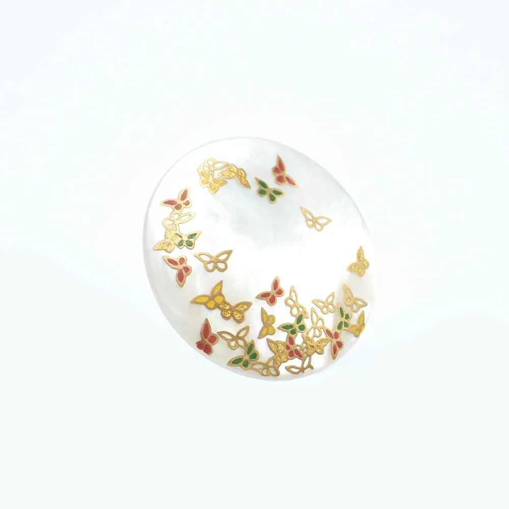 Maki-e Urushi Lacquer Brooch - White South Sea Pearl Shell / Butterfly -, Traditional Japanese Urushi Lacquer Jewelry