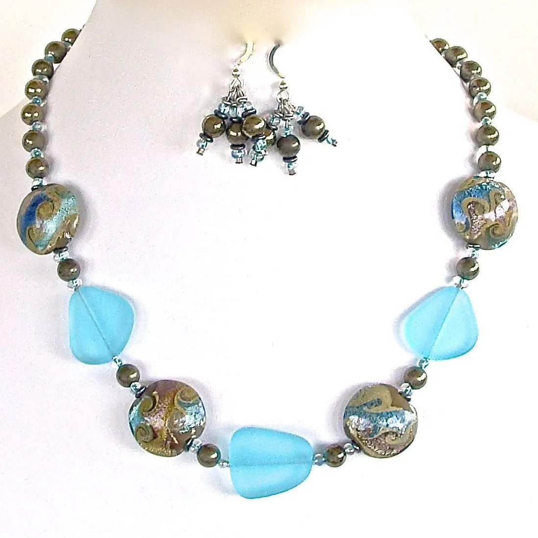 Marlin: Aqua Sea Glass Necklace Set