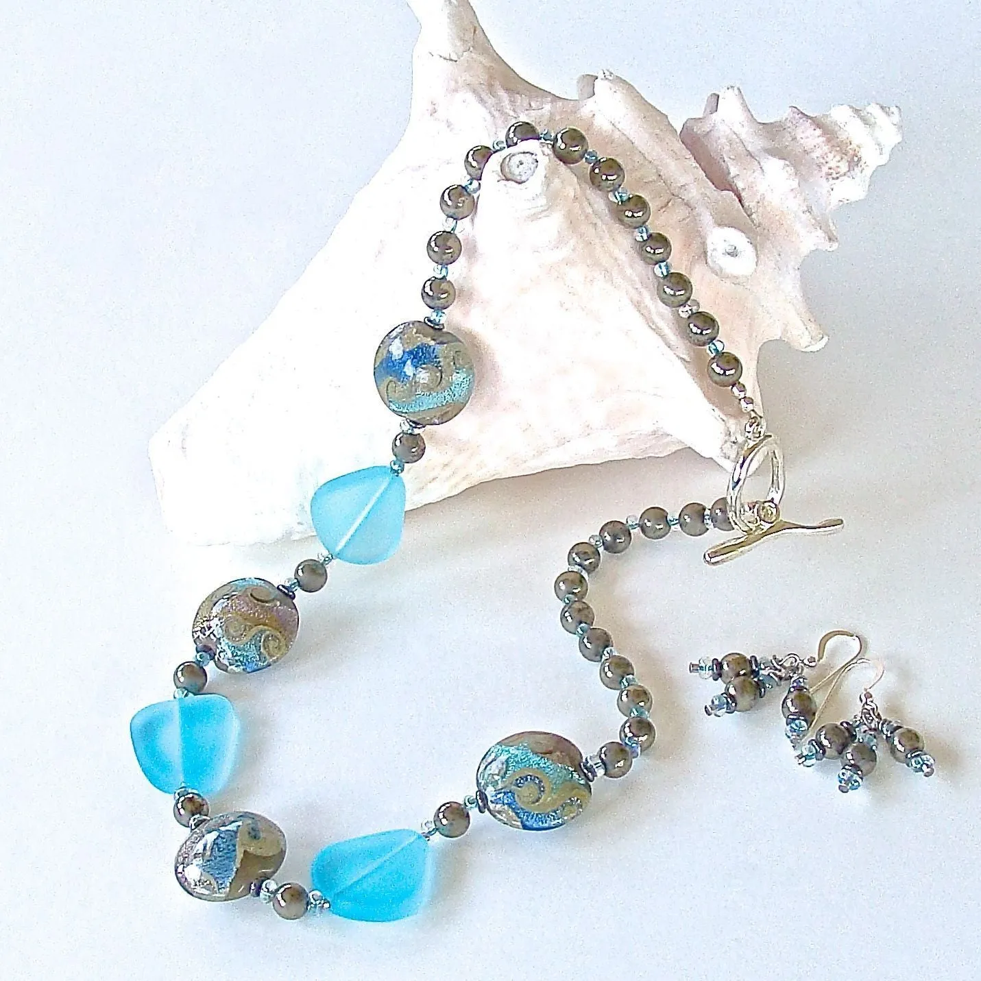 Marlin: Aqua Sea Glass Necklace Set