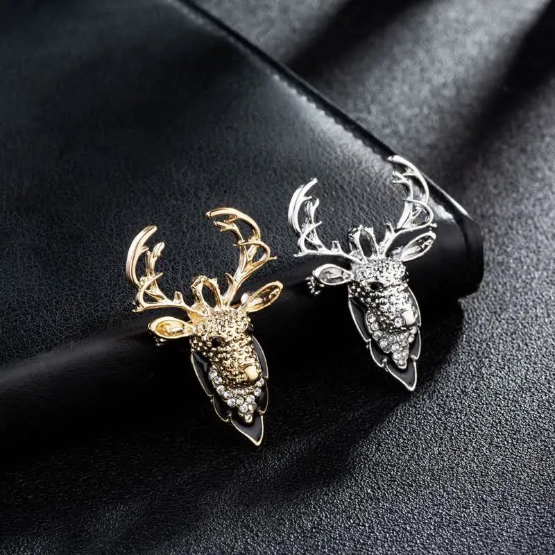 Men's Bling Elk Deer Head Brooch