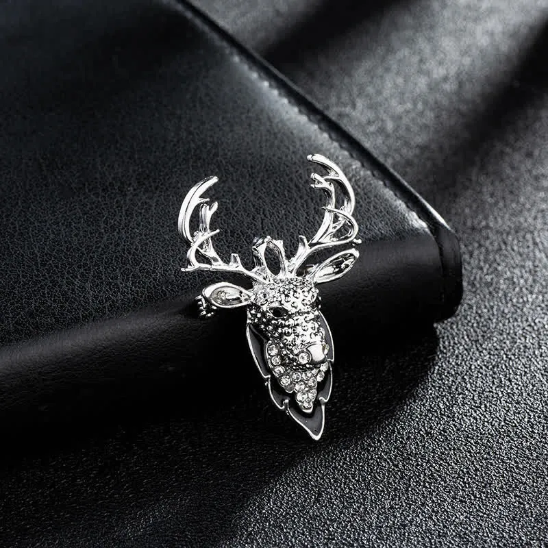 Men's Bling Elk Deer Head Brooch