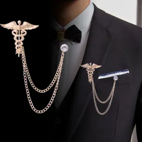 Men's Caduceus Double Snakes Chain Brooch