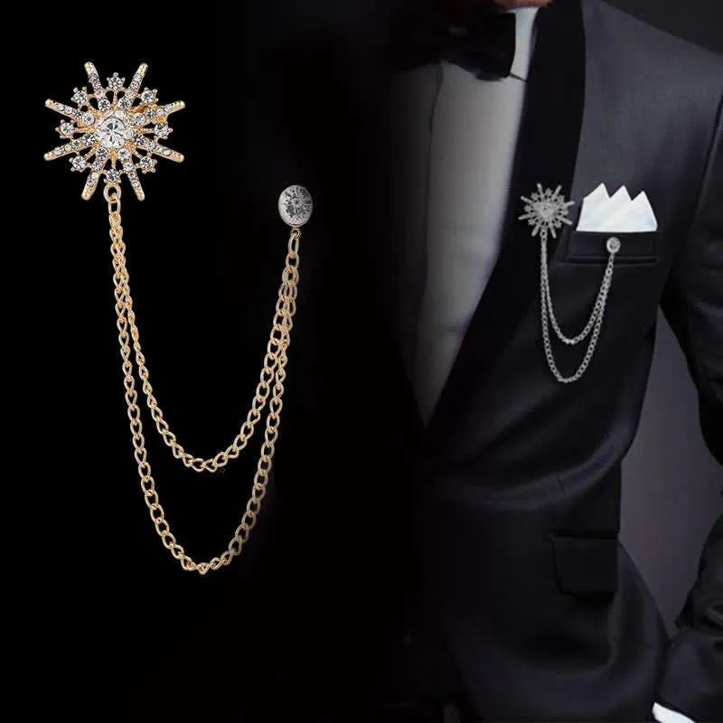 Men's Glittering Octagon Star Tassel Brooch