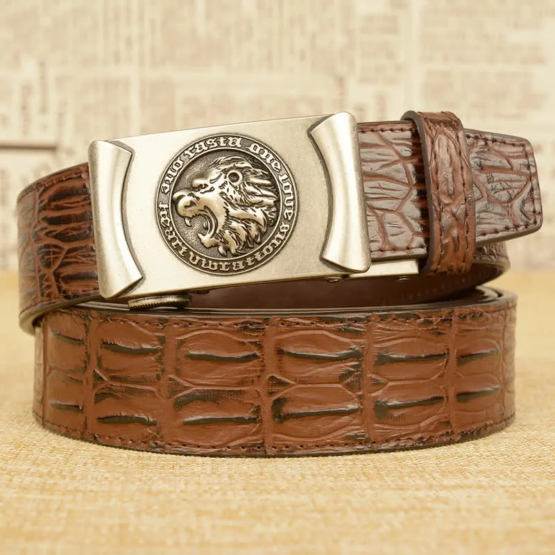 Men's Lion Head Alligator Pattern Leather Belt