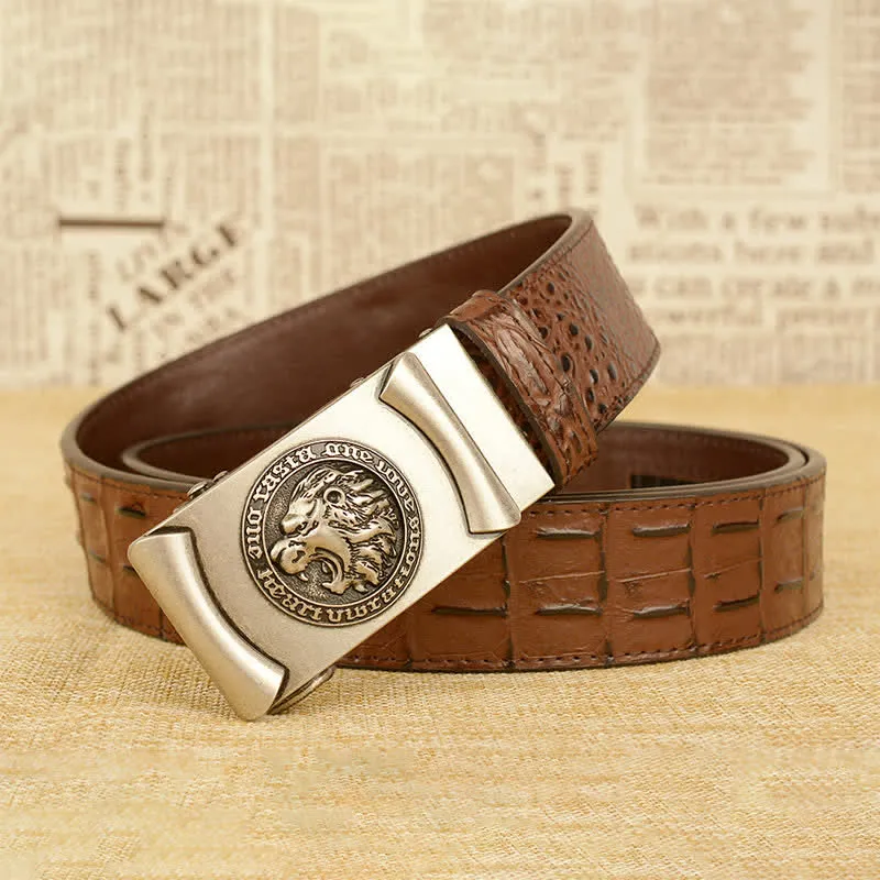 Men's Lion Head Alligator Pattern Leather Belt