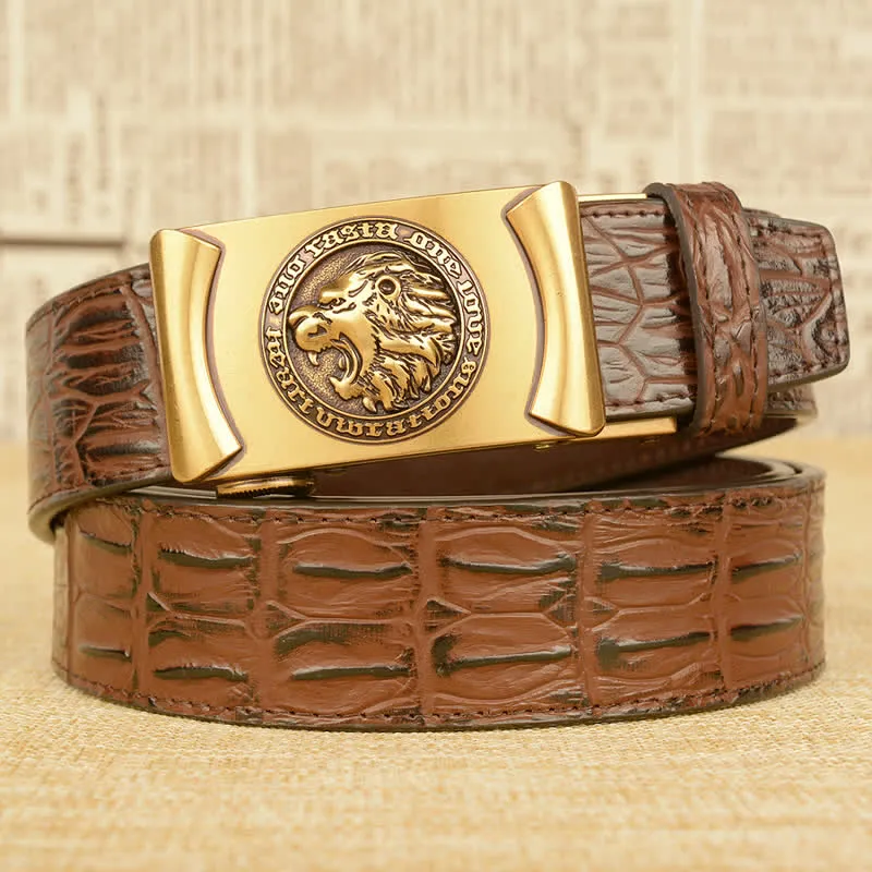 Men's Lion Head Alligator Pattern Leather Belt