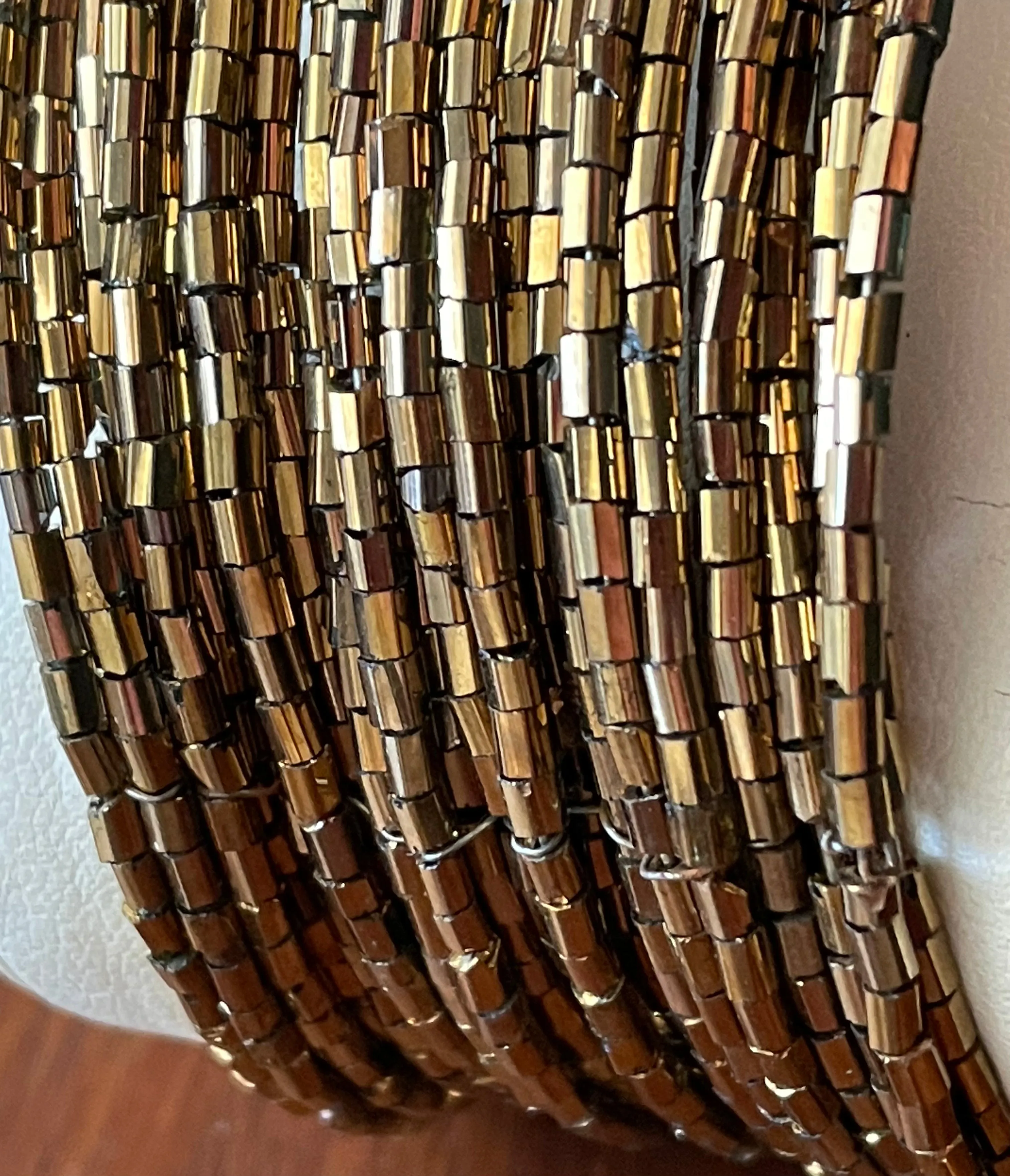 Metallic Gold Bead Cuff Bracelet Stretch Wide