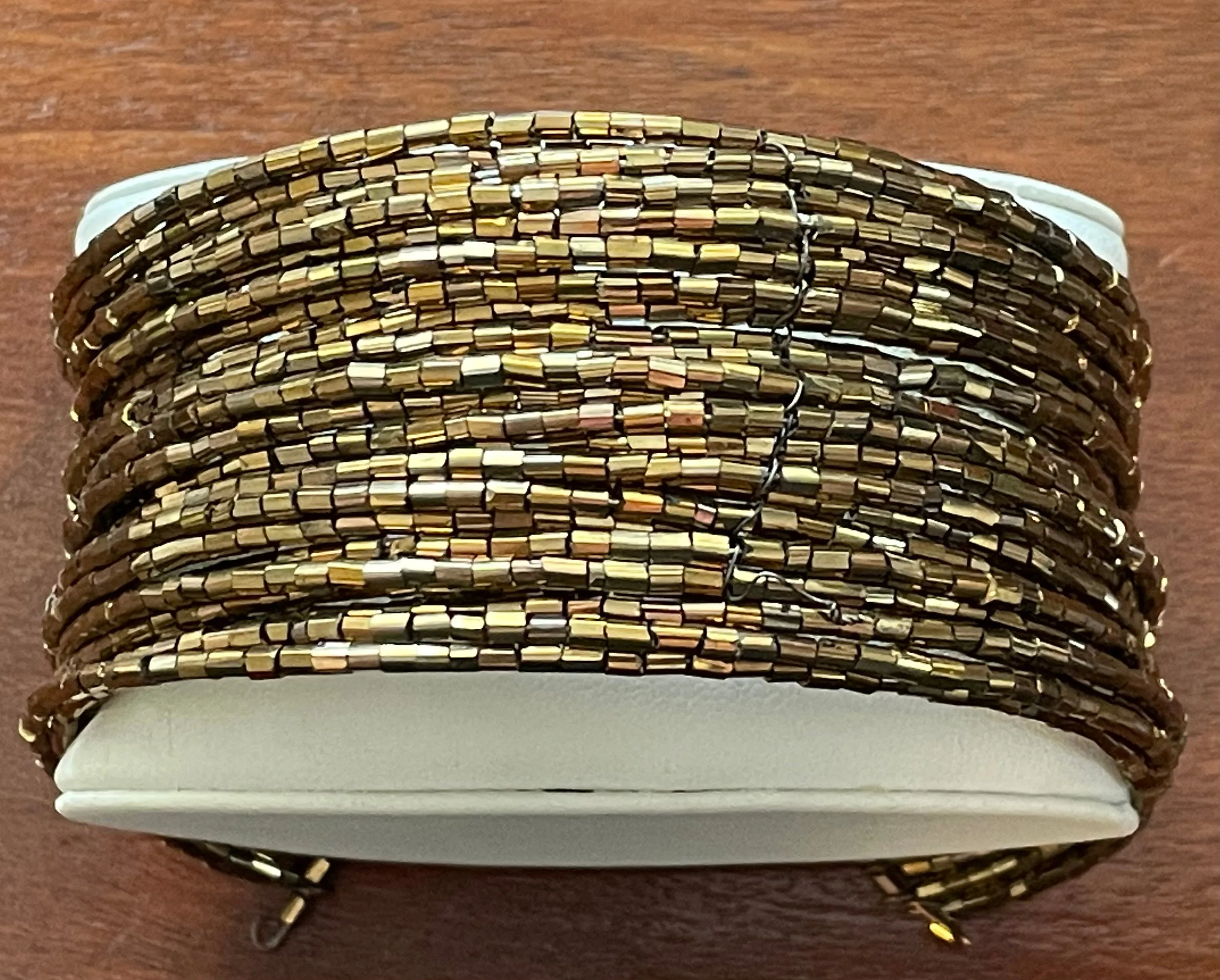 Metallic Gold Bead Cuff Bracelet Stretch Wide