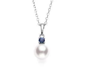 Mikimoto Akoya Pearl and Blue Sapphire Accent Necklace