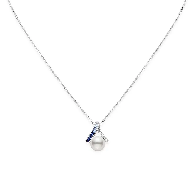 Mikimoto Ocean White Gold Akoya Pearl and Blue Sapphire Necklace