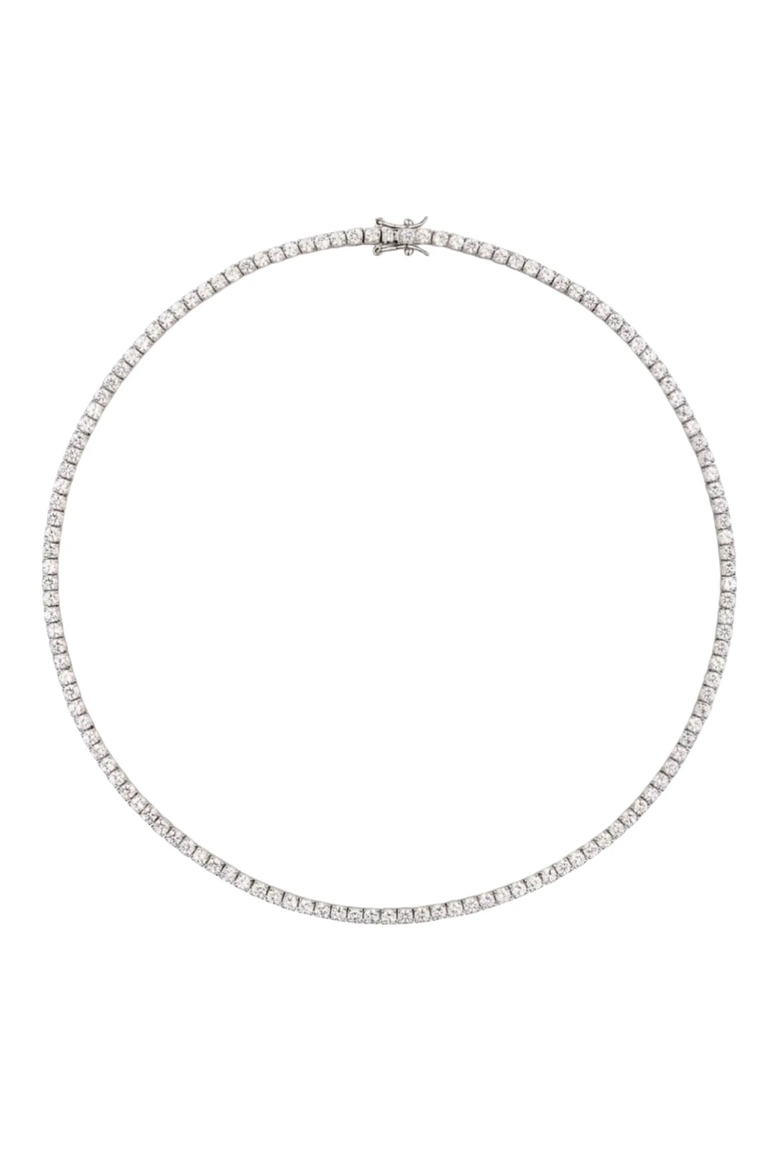 Moss Round Cut 3mm 4-prong Lab-grown White Sapphire Silver Rivière Necklace