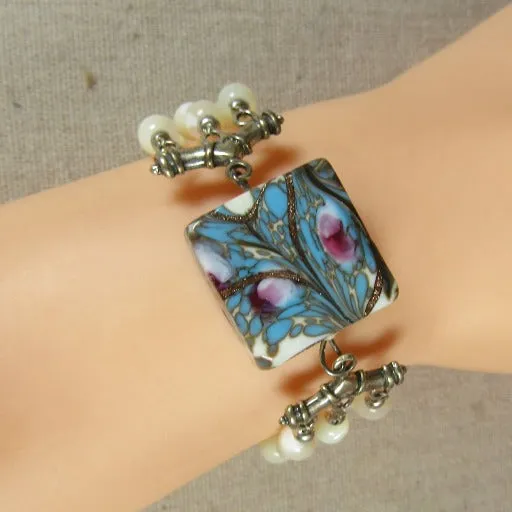 Mother of Pearl and Handmade Venetian Glass Bracelet