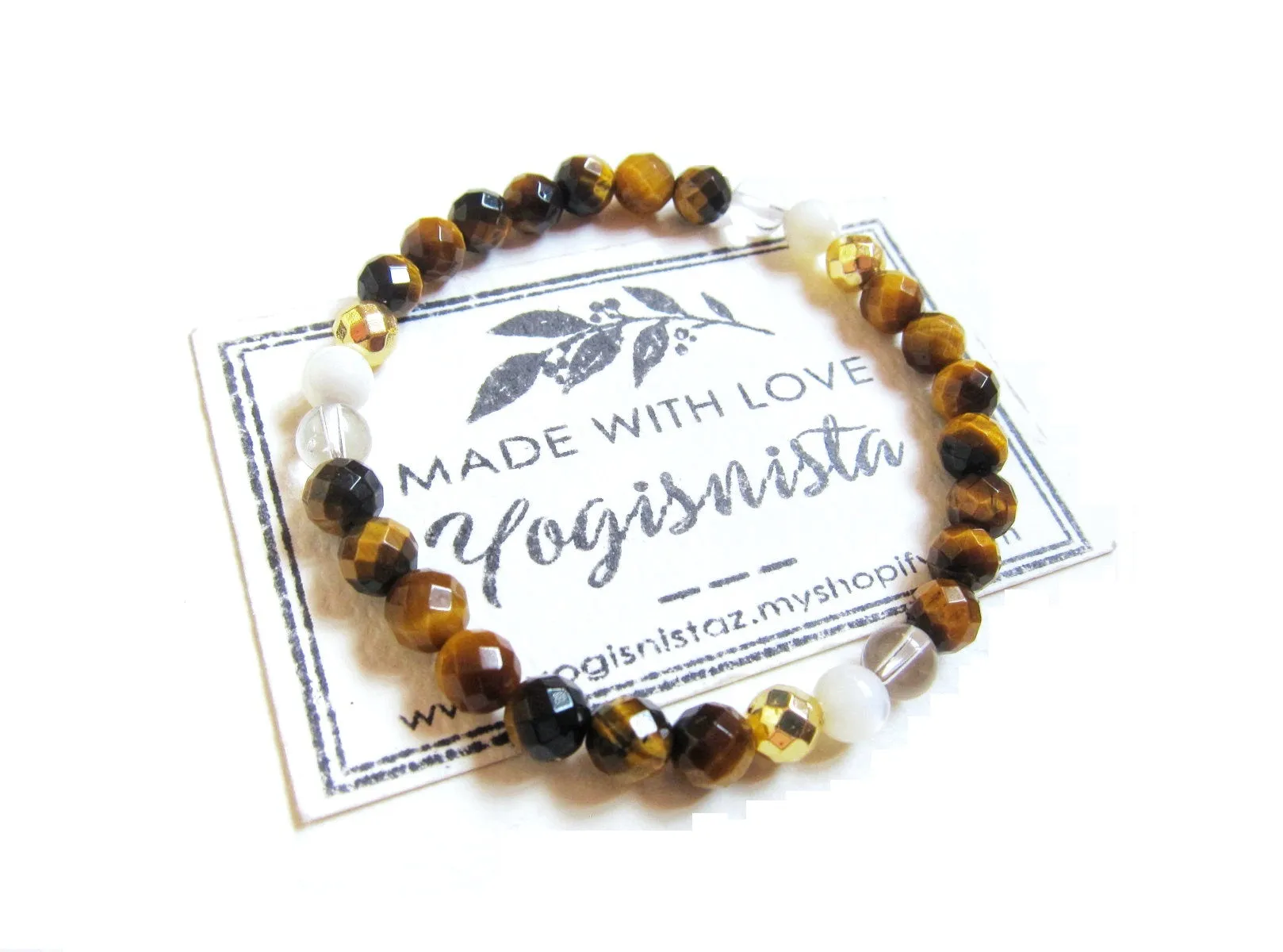 Mother of Pearl, Cat's Eye, Tiger Eye Energy Mala Bracelet