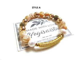 Mother of Pearl, Cat's Eye, Tiger Eye Energy Mala Bracelet