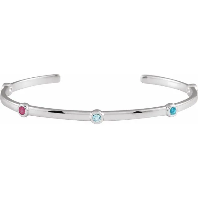 Mother's Family Bezel-Set Cuff Bracelet