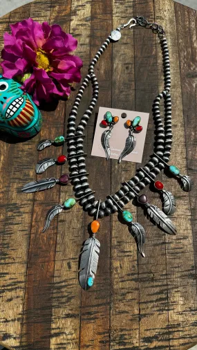 Multi Color Feather Necklace Set