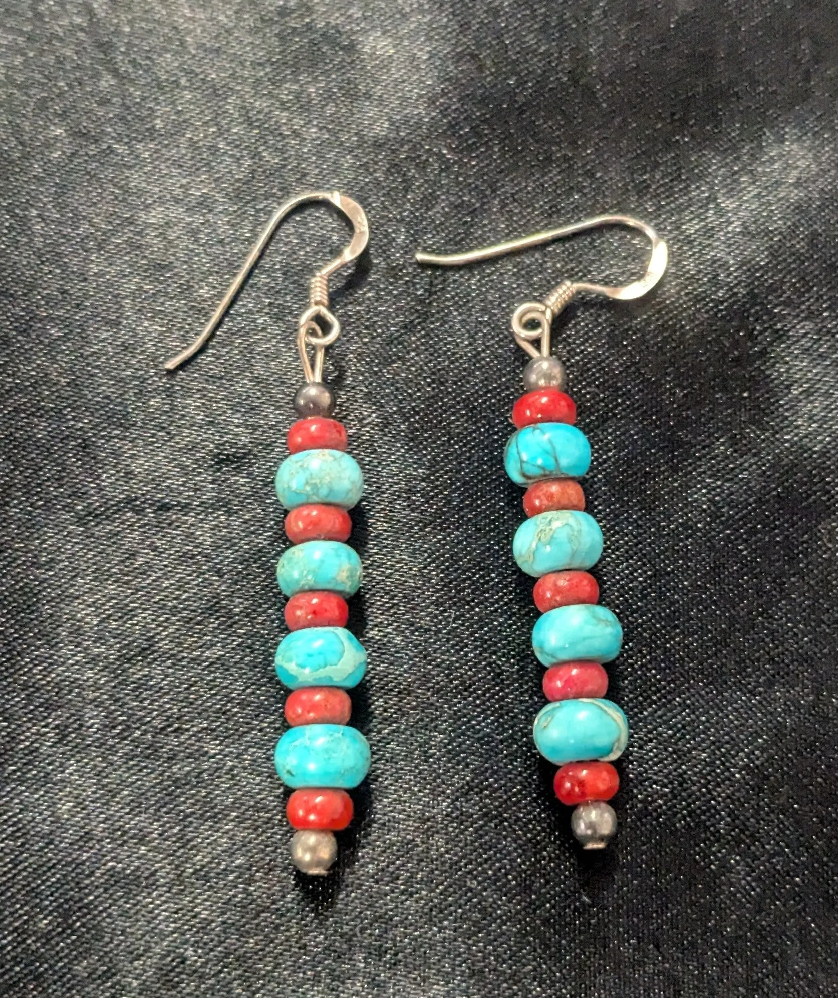 Multi-Colored Turquoise and Coral Dangle Earrings