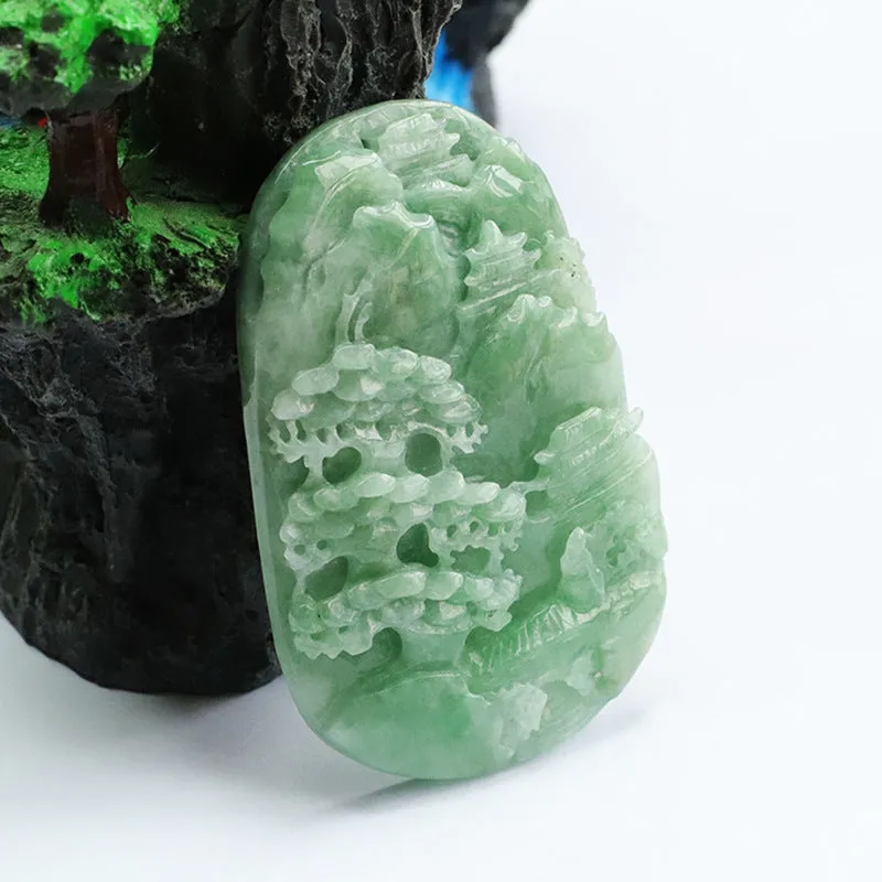 Myanmar Jade Sterling Silver Landscape Pendant by Planderful Fortune's Favor Collection