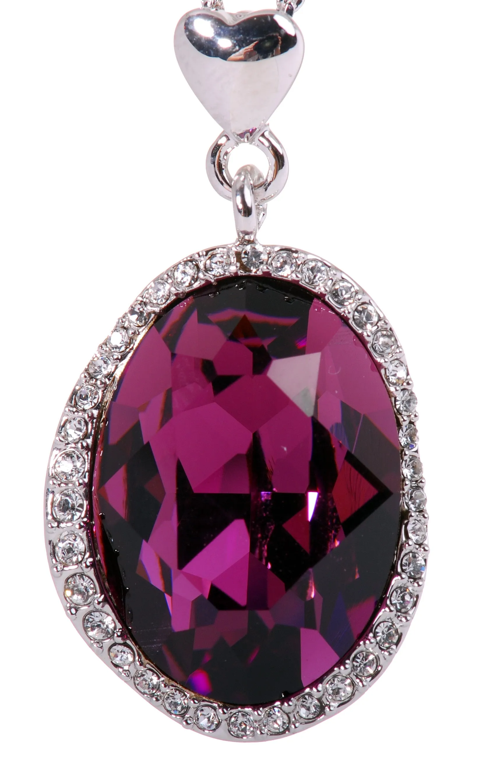 N7162 Rhodium Swarovski Oval Pendant Necklace Amethyst