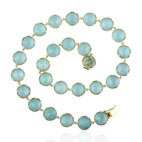 Natural Aquamarine 18k Yellow Gold Elegant Beads Necklace Wedding For her On Sale