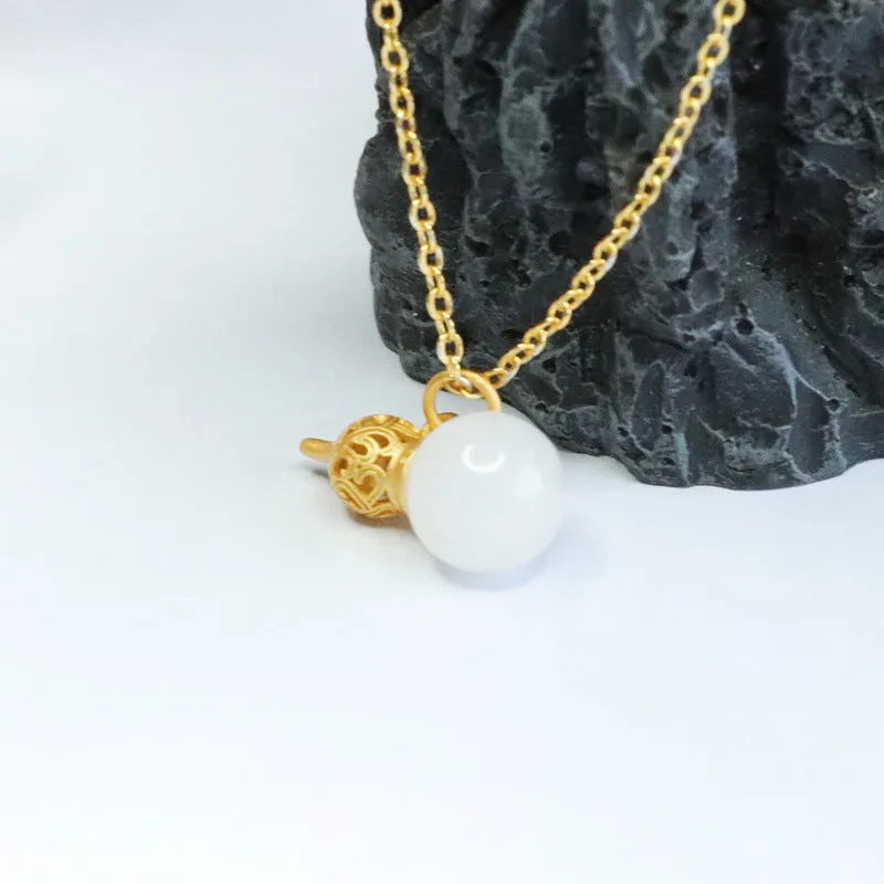 Natural Hetian Jade Pendant White Jade Gourd Necklace