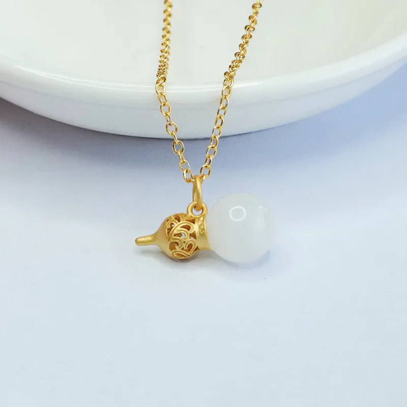 Natural Hetian Jade Pendant White Jade Gourd Necklace