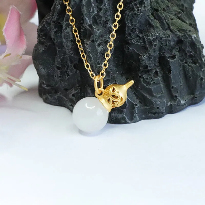 Natural Hetian Jade Pendant White Jade Gourd Necklace