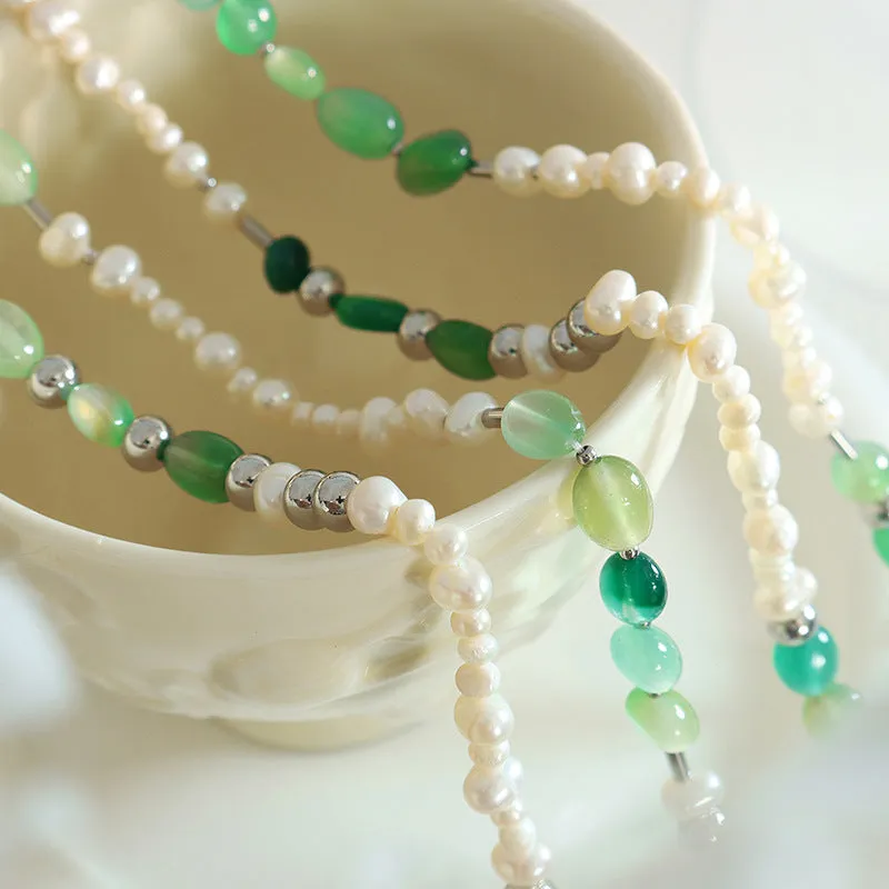 Natural Jade and Freshwater Pearl Necklace