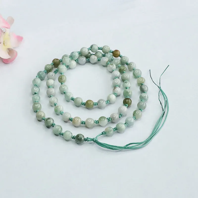 Natural Jade Necklace with Rope Beads Chain Sweater Chain