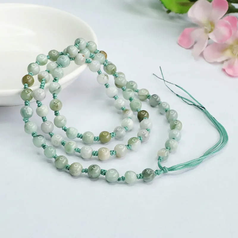 Natural Jade Necklace with Rope Beads Chain Sweater Chain