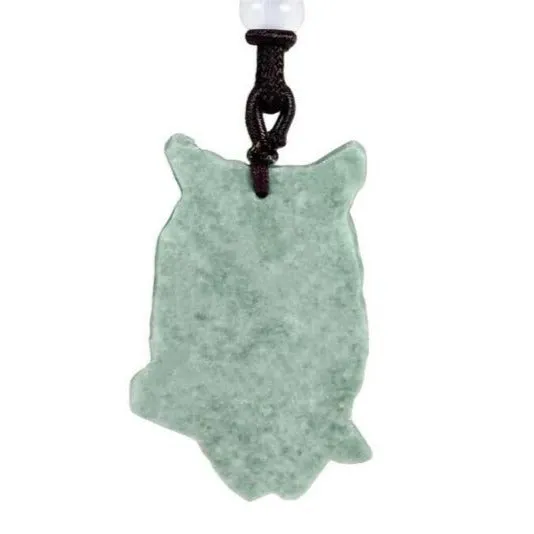 Natural Real Jade Owl Pendant Necklace Amulet