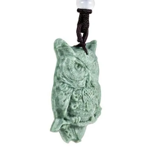 Natural Real Jade Owl Pendant Necklace Amulet