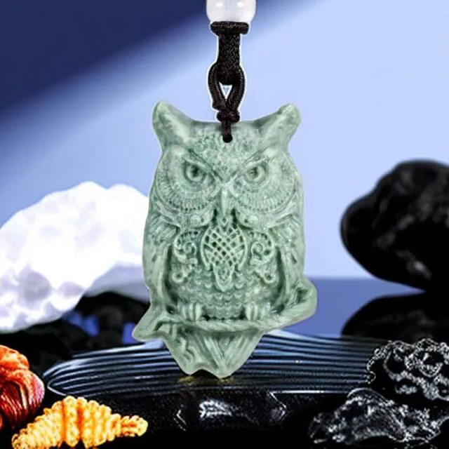 Natural Real Jade Owl Pendant Necklace Amulet