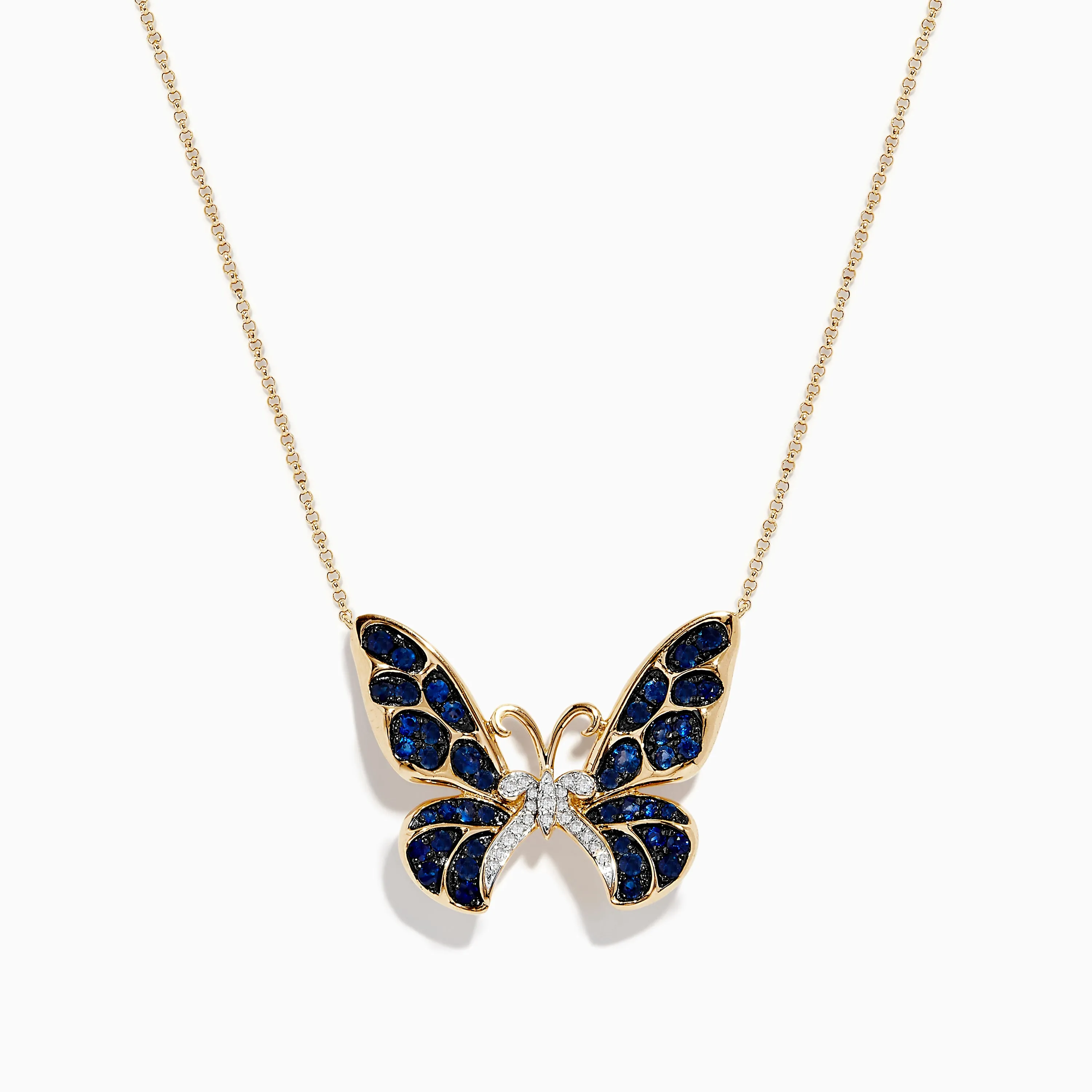 Nature 14K Gold Blue Sapphire and Diamond Butterfly Necklace