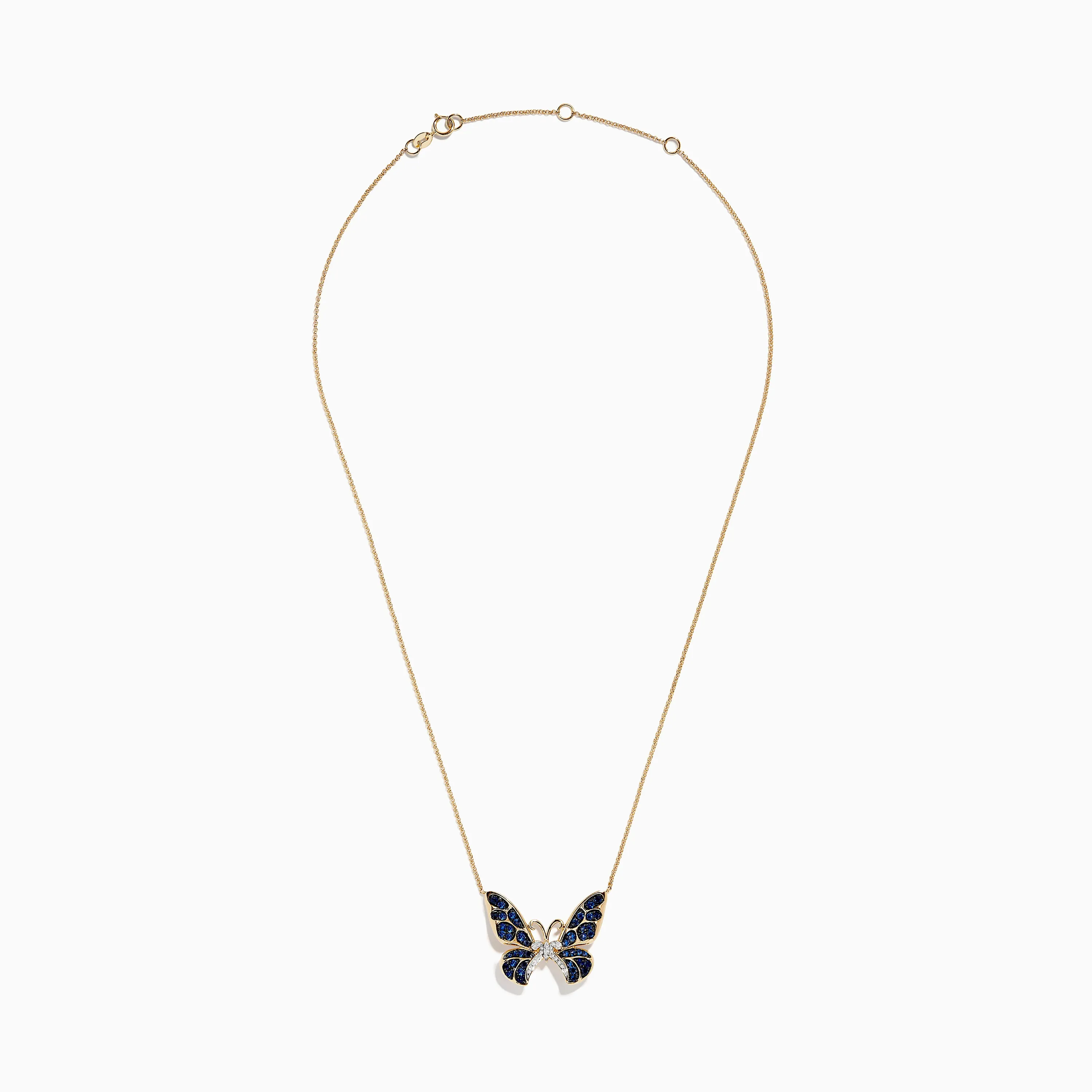 Nature 14K Gold Blue Sapphire and Diamond Butterfly Necklace