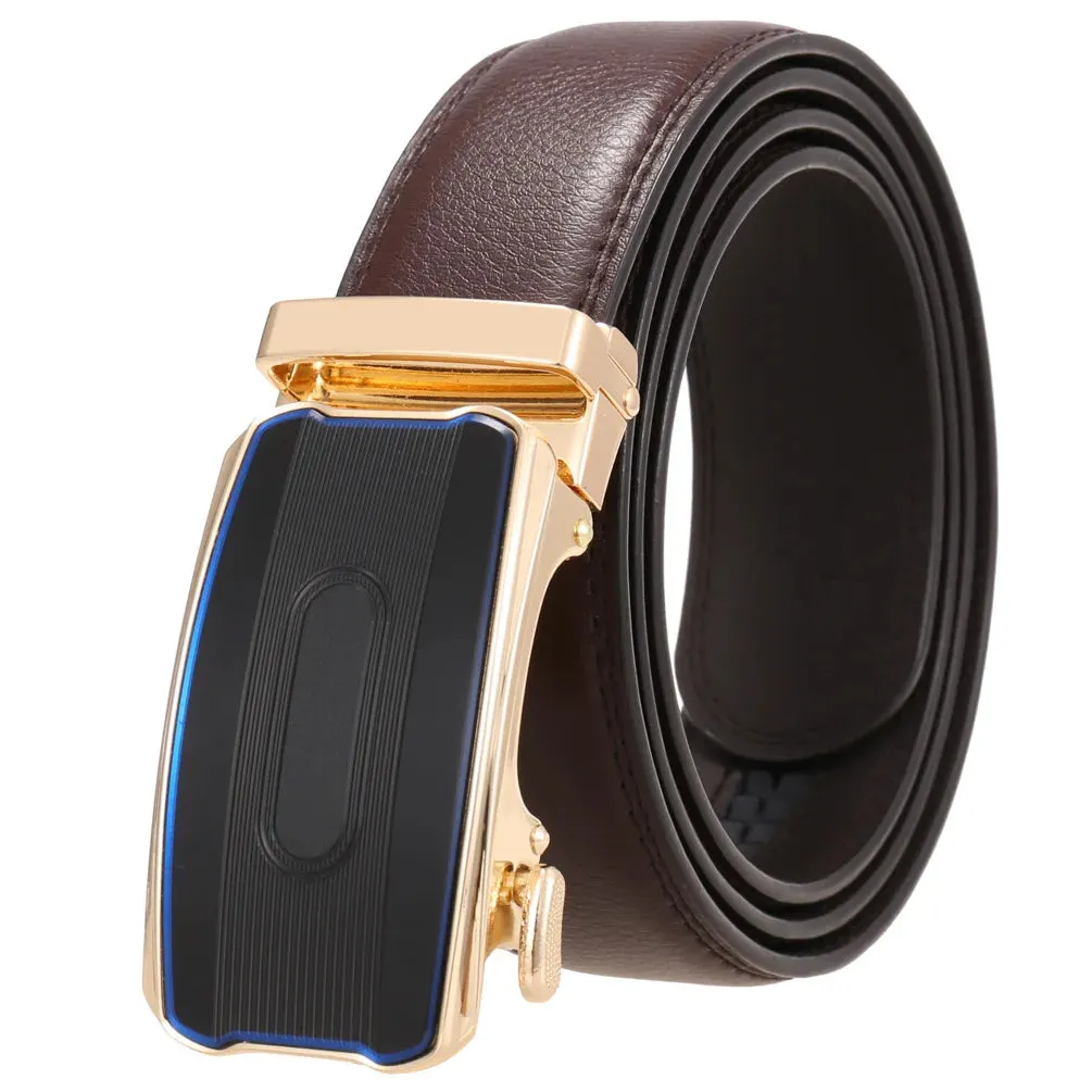 New Famous Men's Belt High Quality Genuine Leather Male Belts Metal Automatic Buckle Luxury Business Casual Waist Band Cowhide