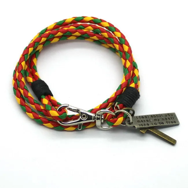 New Fashion Bandage Buckle key Pattern Leather Bracelet popular brown Cross Bracelet for man