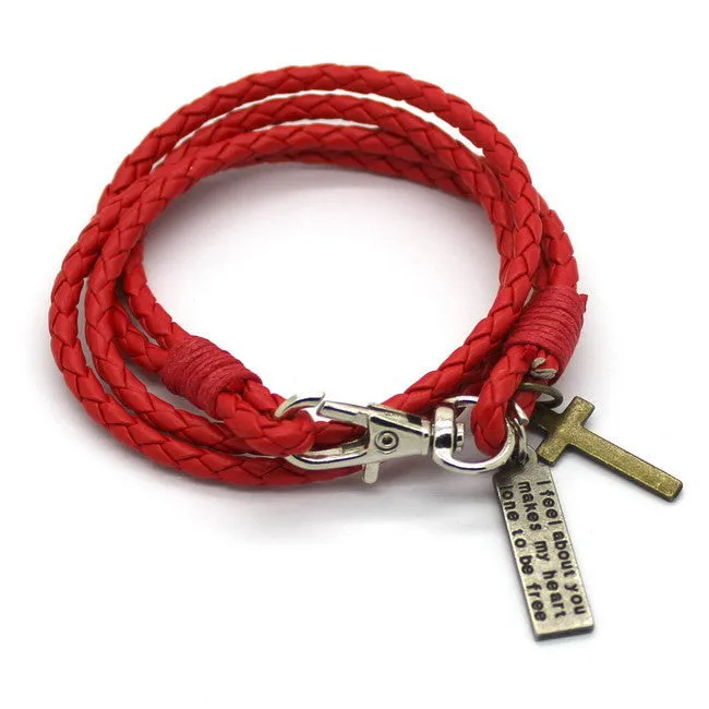 New Fashion Bandage Buckle key Pattern Leather Bracelet popular brown Cross Bracelet for man