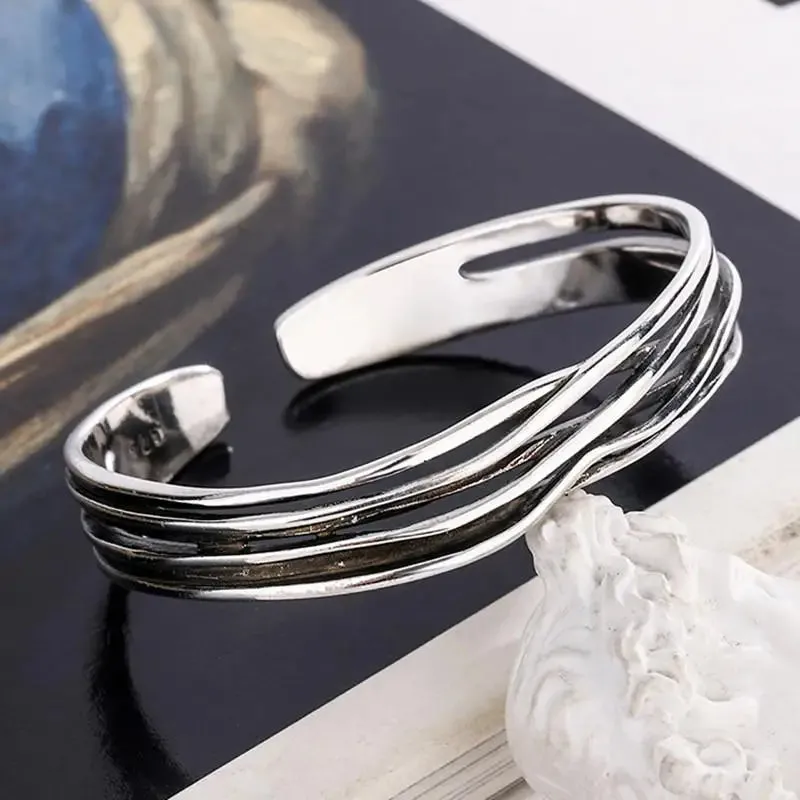 New Fashion Vintage Silver Plated Tiger Bracelet Men\\'s Open Bangles Domineering Street Rider Rock Party Jewelry Gift