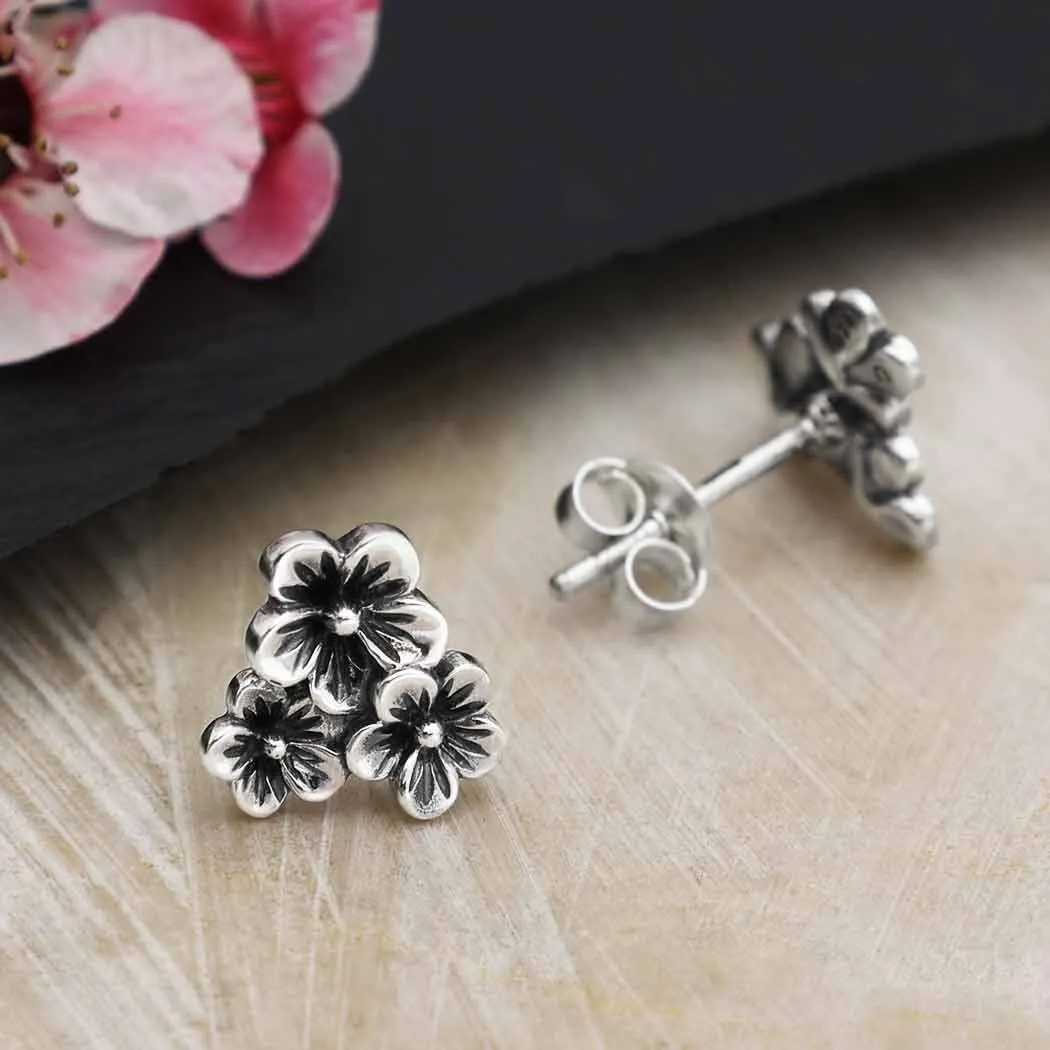 Nina Designs - Sterling Silver Triple Cherry Blossom Post Earrings 10x9mm