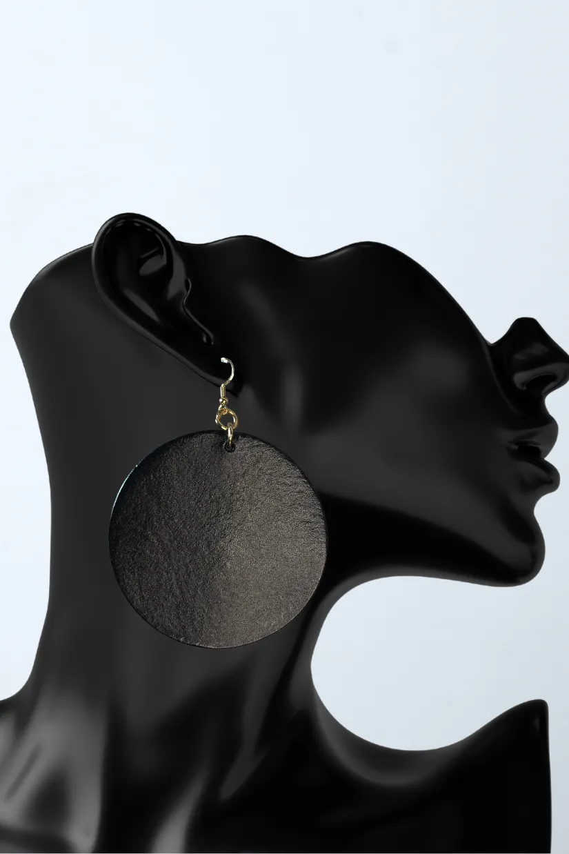 Nina Leather Round Earrings