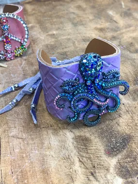 Octopus Bling Leather Cuff - Purple