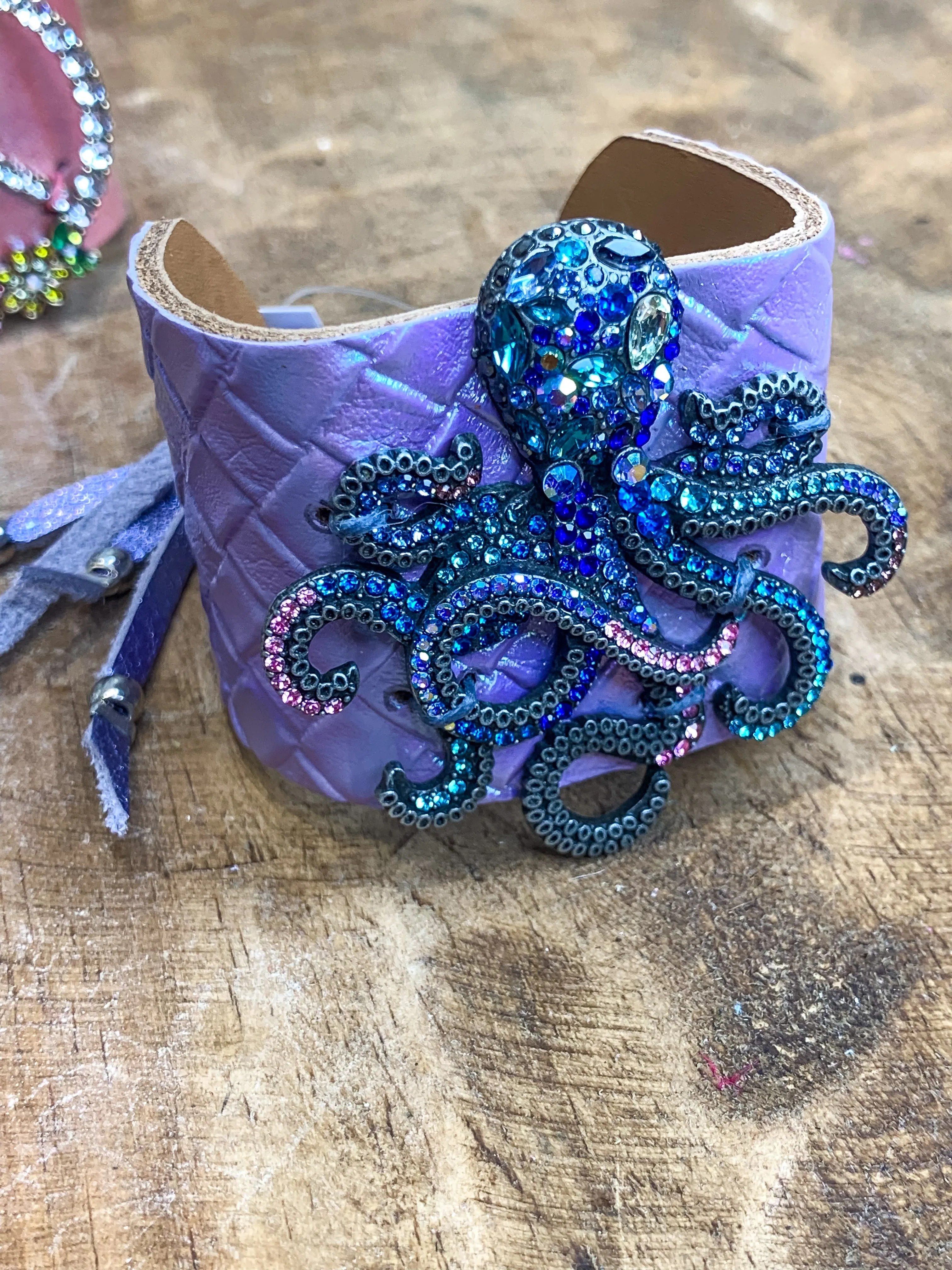 Octopus Bling Leather Cuff - Purple