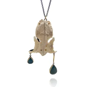 Of Mineral and Marrow Necklace - Rabbit Skull and Moss Aquamarine