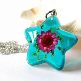 (On Sale!) Aquamarine Real Flower Necklaces