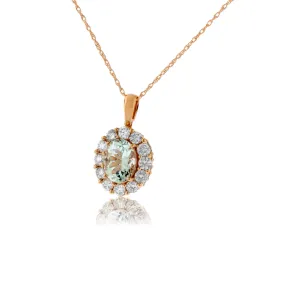 Oval Aquamarine & Diamond Classic Halo Pendant