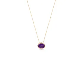 Oval Cut Amethyst Necklace, 14K Yellow Gold