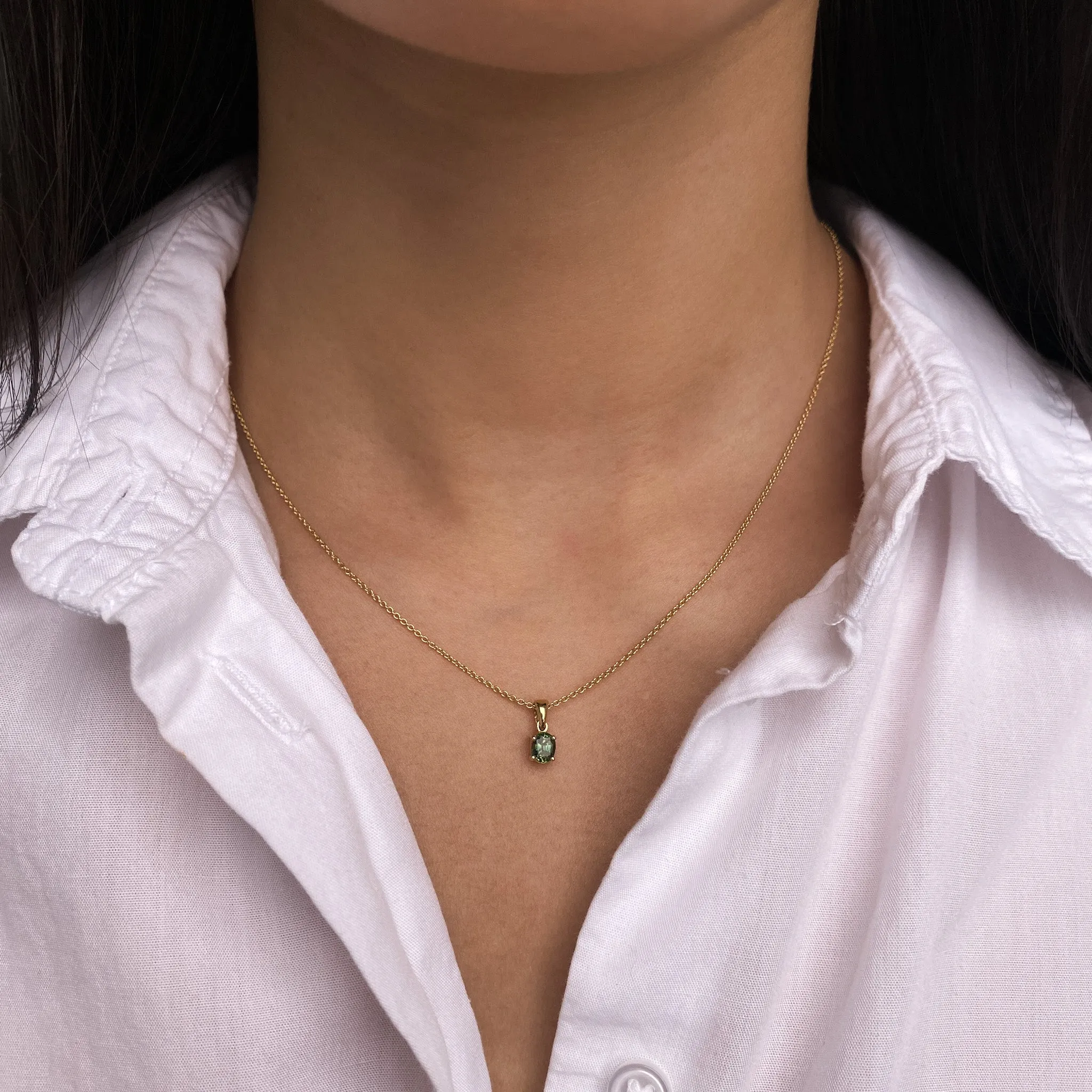 Oval Green Sapphire Pendant Necklace